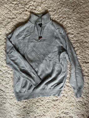 J. Crew Men's Light Gray Quarter-Zip Sweater 100% Lambswool